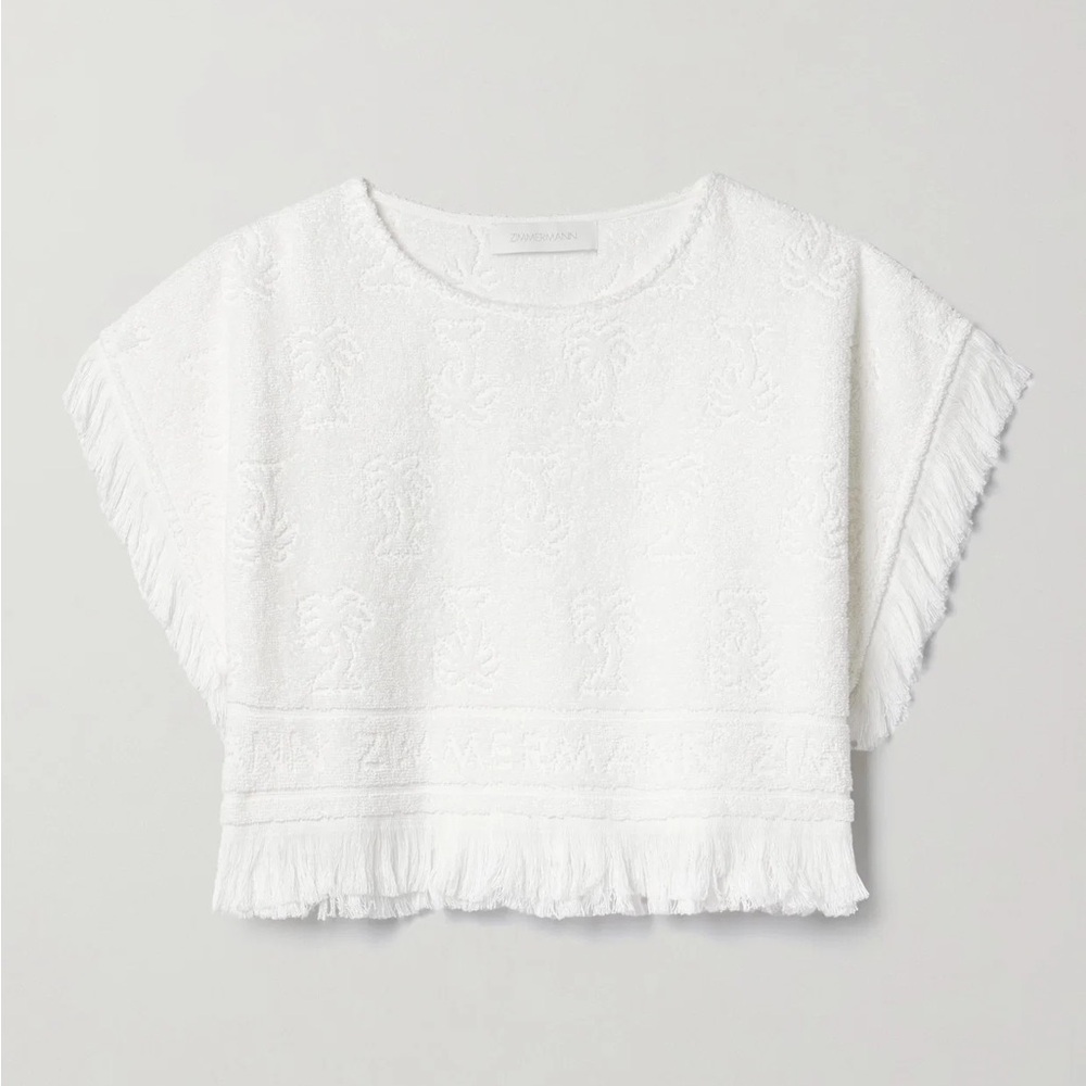 Zimmermann Alight Towelling Crop White Embossed Palm Top